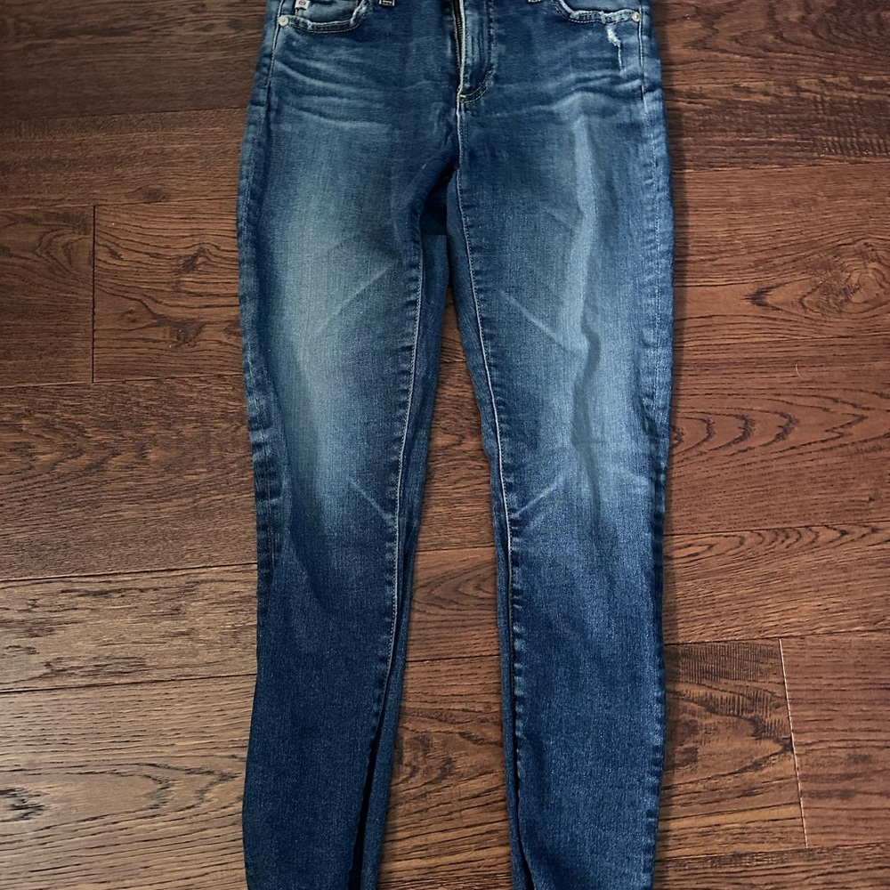 Ag Adriano Goldschmied Blue Skinny Jeans with Distressed Details